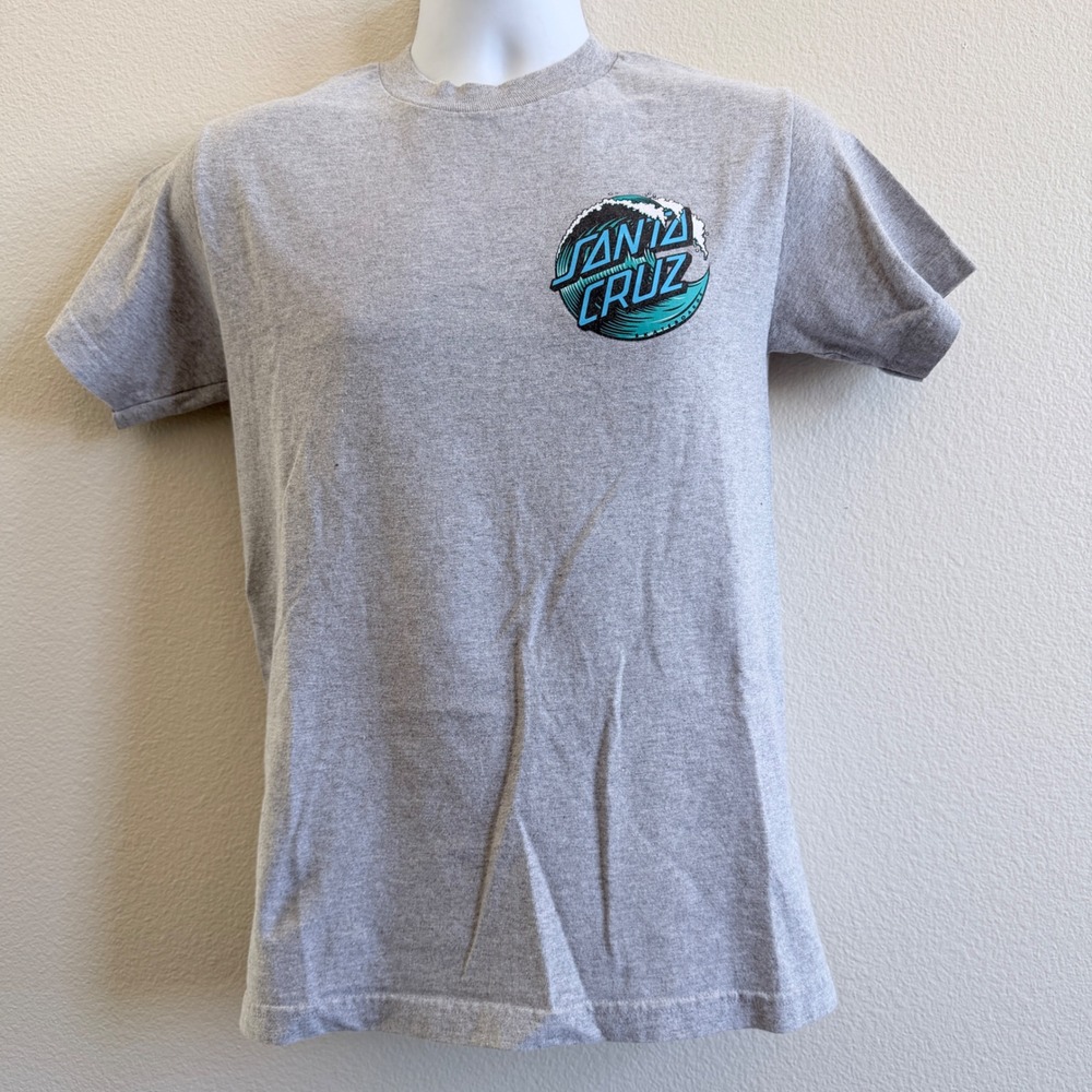 Santa Cruz Skateboards Men Small Gray Wave Logo Graphic Short Sleeve T-Shirt